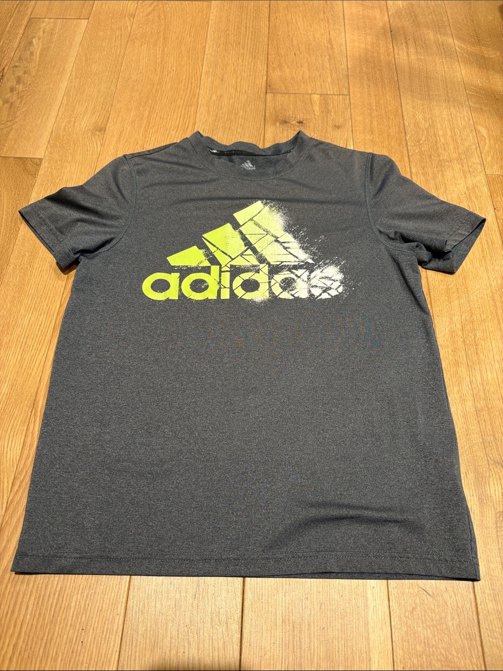 adidas Boys Dark Gray Short-Sleeve Tee with Neon Yellow Logo